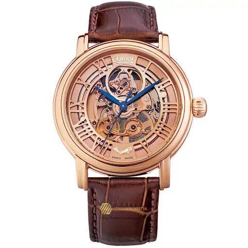 Các mẫu đồng hồ nam Ogival Skeleton Case Rose Gold dây da